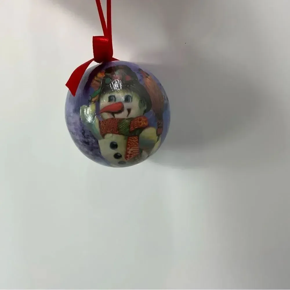 Lot of 6 paper mache decoupage snowman ornaments Christmas bulbs